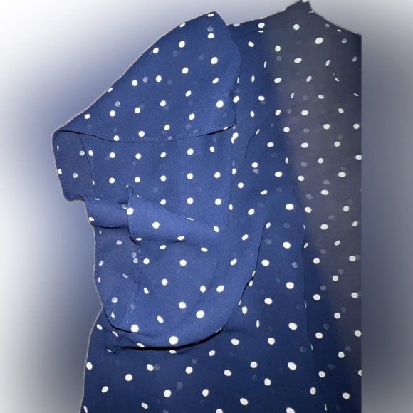 💥Vintage Sears Navy White Polka Dot Dress Overlay Sheer Elastic Waist Summer 16 - Picture 2 of 9